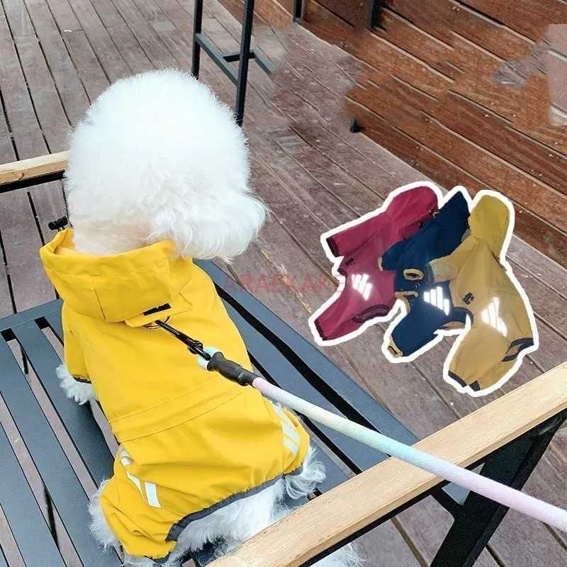 Little dog raincoat four legged waterproof can tow teddy bear Schnauzer small dog pet walking dog in rainy days to preventXJ250109