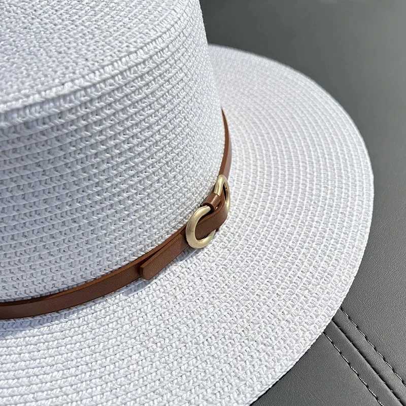 2024 Simple Straw Hat Summer Bun Beach Hat Fem Casual Panama Hat Womens Brand Wenping Brim Bow Knot Straw Hat Girls Sun Hat X250109