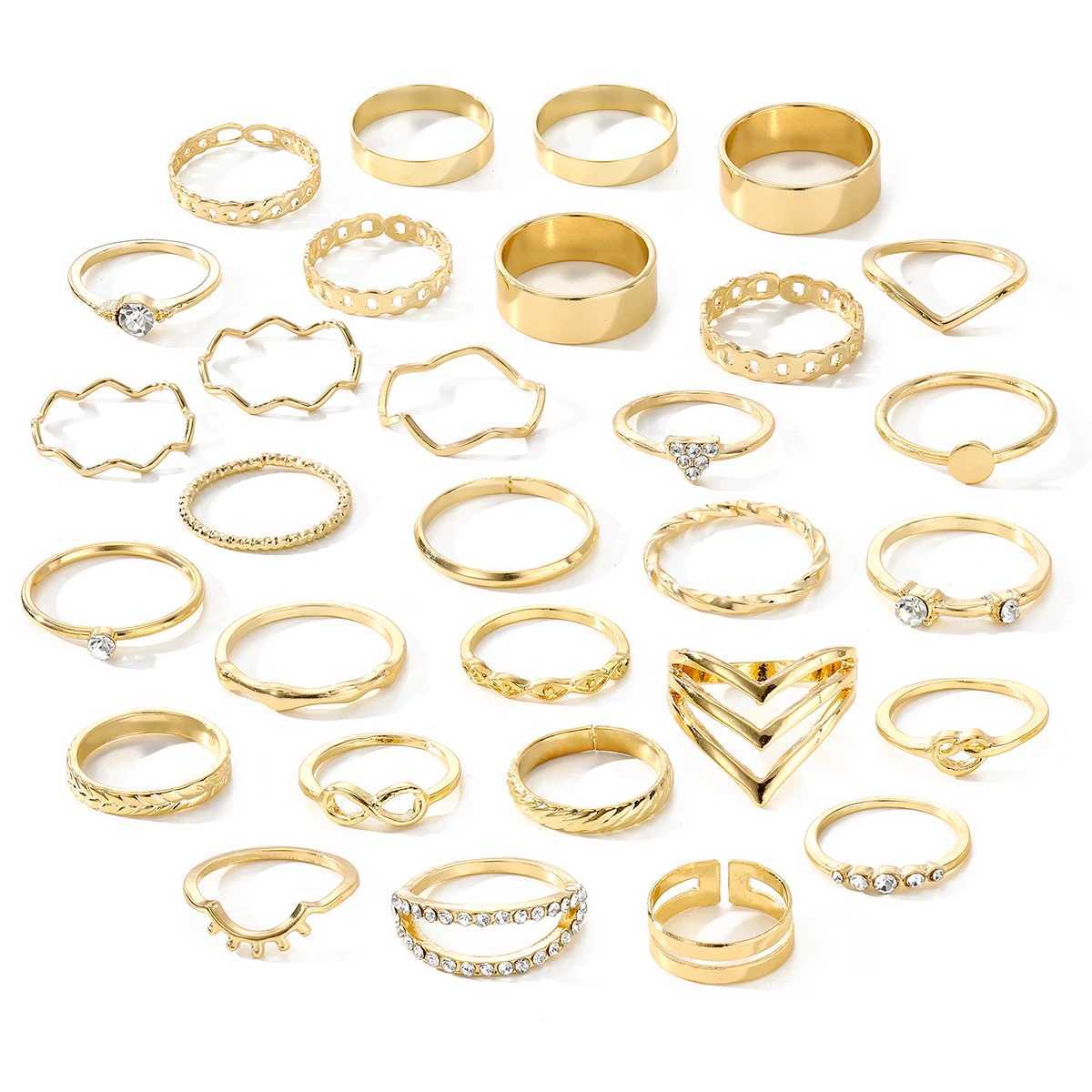 IPARAM 30 piece set gold silver womens ring zircon crystal ripple geometric ring stacked ring fashion jewelry W250109