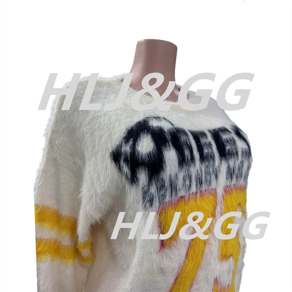HLJ American Vintage Print Loose Knitted Sweater Women O Neck Long Sleeve Pullover Spring Neutral Style Oversize Top Clothes 250108