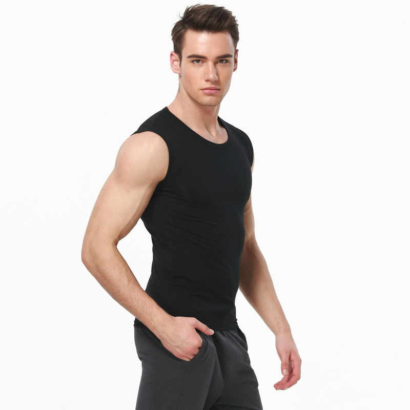 Men's four seasons tight sleeveless cotton base color vest comfortable exercise fitness sleeveless T-shirt with undershirt