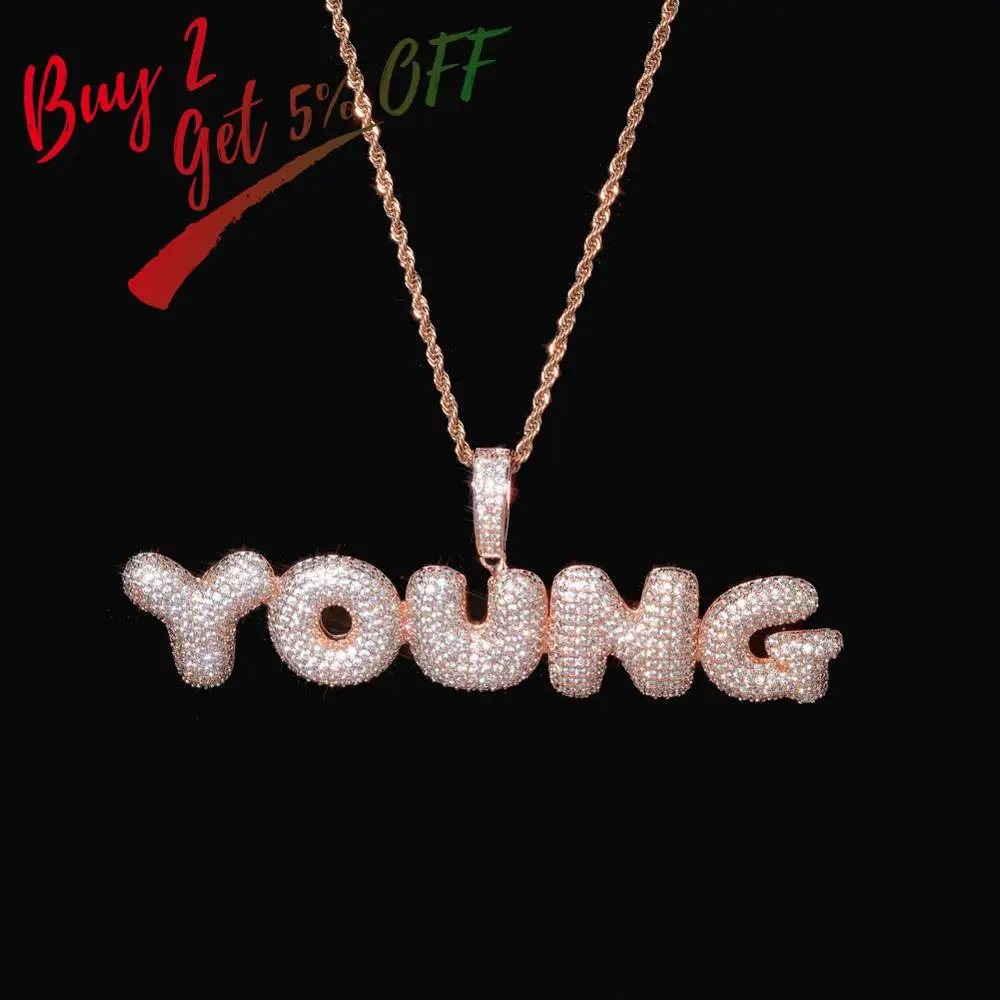 TOPGRILLZ Custom Name Bubble Letters Pendant Necklace Hip Hop Mens Personalized Jewelry Gold Silver Charm Chains Gifts 250109