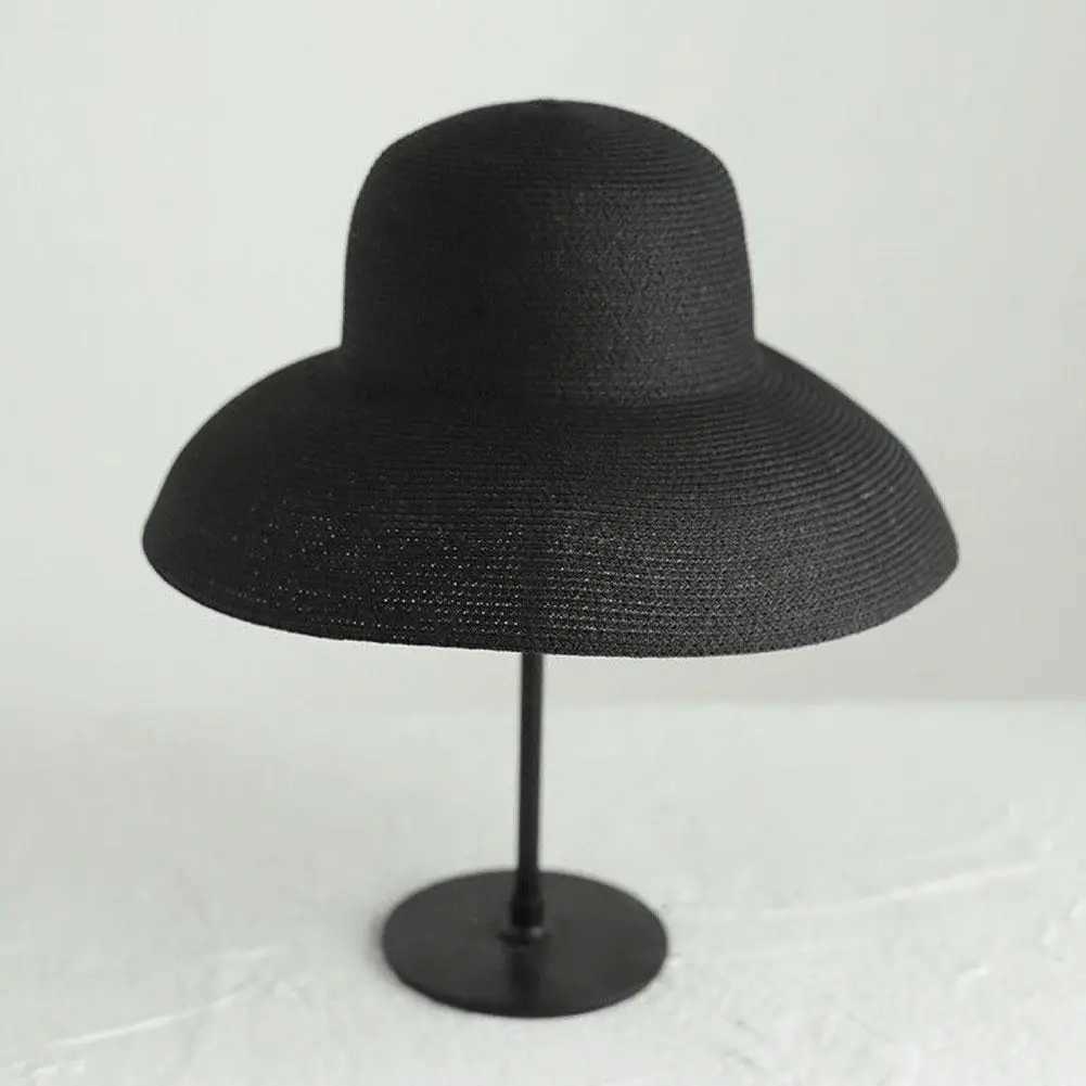 Summer Sun Hats Womens Solid Color Elegant Wide Brim Hat Fem Round Panama Cork Grass Hat Hepburn Beach Hat X250109