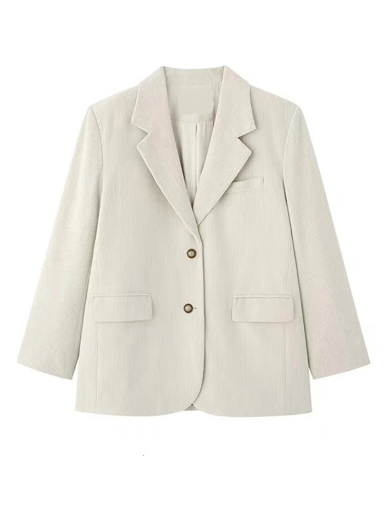 LANMREM Vintage Corduroy Womens Blazer Notched Collar Single Breasted Solid Color Loose Coat Fashion 2024 Spring 2AA4910 250109