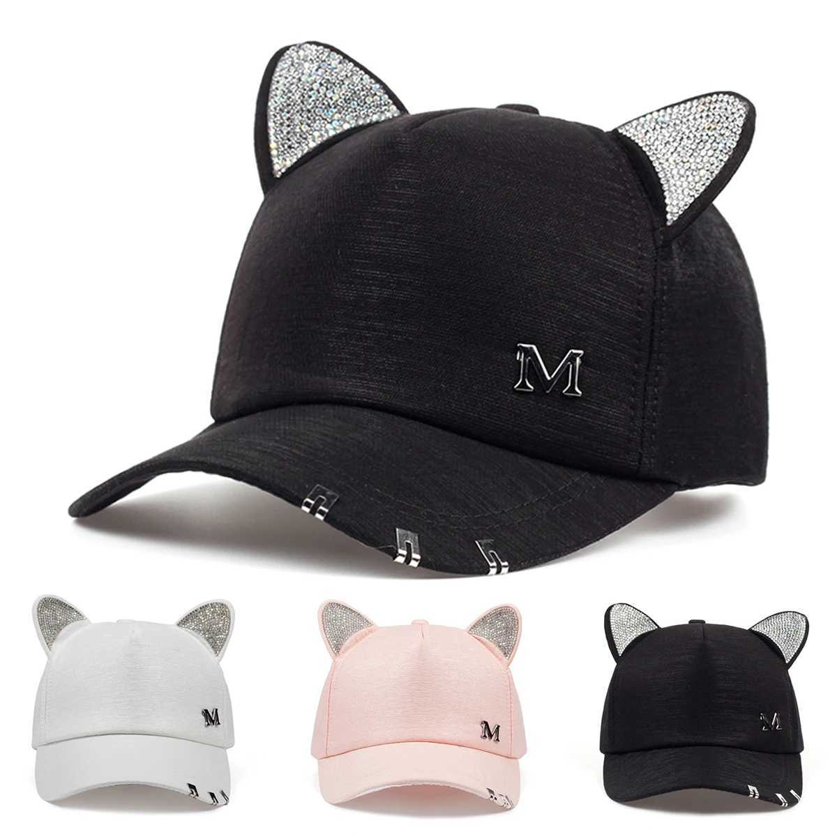 Unisex cute Cats ears (Steamed cat-ear shaped bread) M label baseball cap Spring autumn outdoor adjustable casual cap X2501091