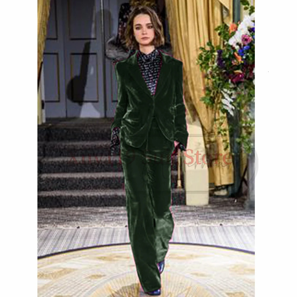 Chic and Elegant Woman Set Two Piece Korea Womens y Velvet Twopiece Commuting Wear Singlebreasted Suit Pants Sets 250106
