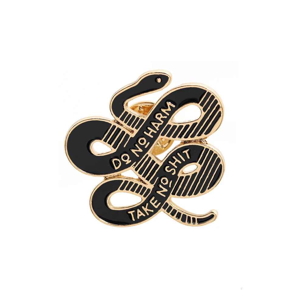 Fashion Personality Snake Brooch Do No Harm Take No Shit Enamel Denim Lapel Pin Buckle Women and Men Accessories Punk Jewelry 250103