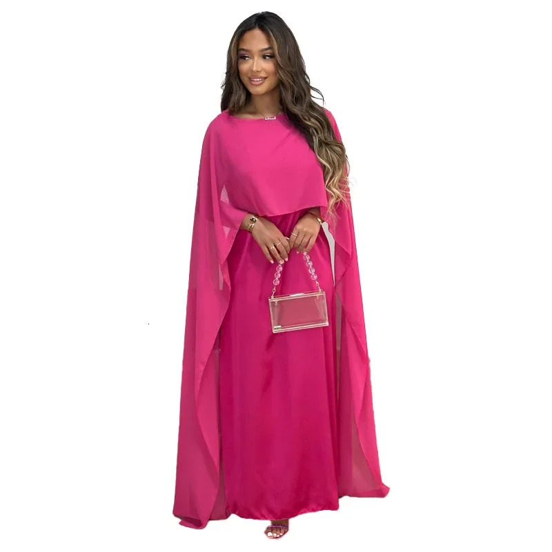 Muslim Womens Round Neck Loose Robe Chiffon Long Dress Abayas for Women Longue 250106