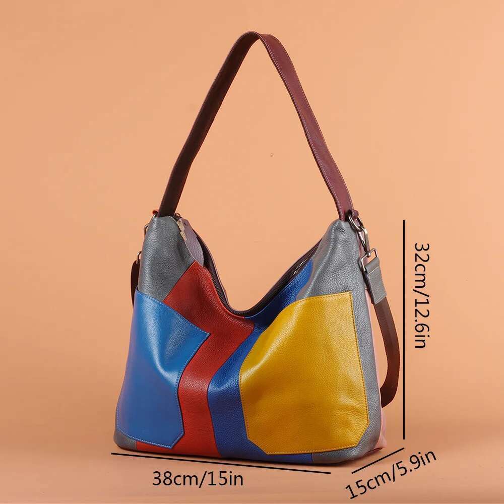 Genuine Leather Multicolour Handbags Casual Women Girl Cowhide Bag Designer Patchwork Female Shoulder Crossbody Bags