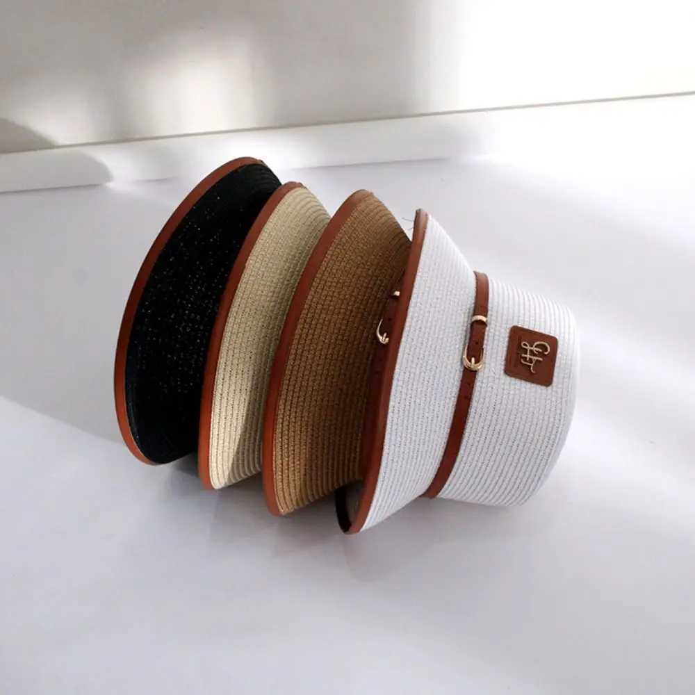 Flat top straw hat Versatile short Brim Net red strap small pot hat with edges adjustable DIY sun hat outdoor X250109
