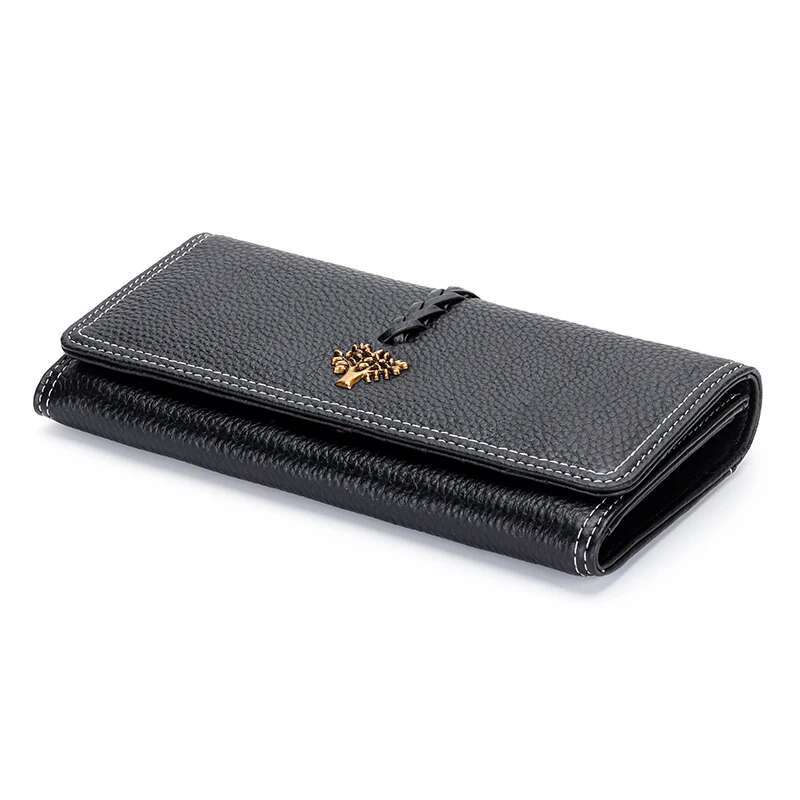 Genuine Cow Leather Handmade Weaving Holders Long Wallet Ladies Button Wallets Coin Purse Card Holder Purses For Women