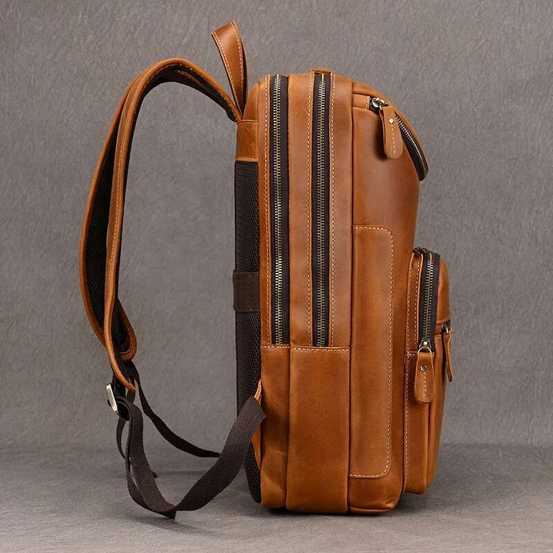 2023 New Fashion Bag 14 15.9 Laptop Backpack For Man Male Genuine Leather Men's Travel Bagpack Crazy Horse Skin