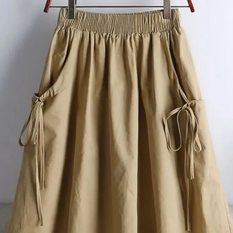 Solid Elastic Waist Drawstring Skirt Women Spring Summer Streetwear Thin AllMatch ALine Skirts Woman Lazy Style Loose 250106