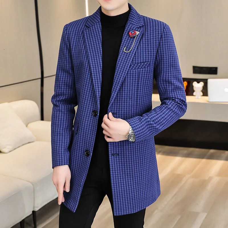Autumn Winter Wool Blends Jacket Men Long Casual Business Trench Coat Streetwear Overcoat Social Windbreaker Clothing 250106