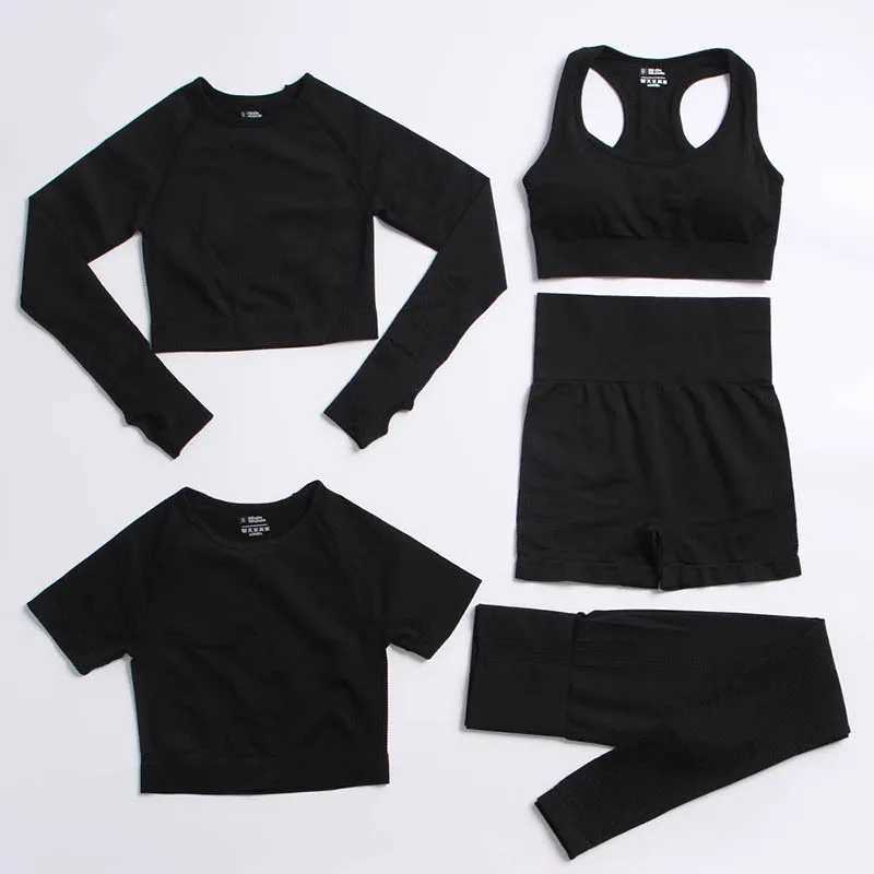 Seamless Yoga Suit 2/3/5 Pcs Sports Shirts Crop Top Seamless Leggings Sport Set Gym Clothes Fitness Tracksuit Workout Set FemmeXJ250109