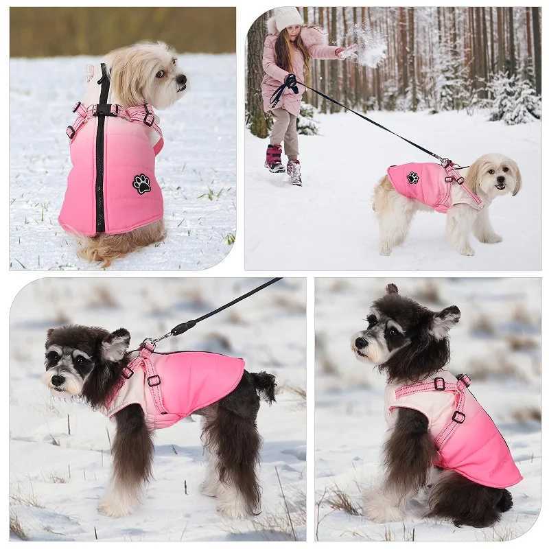 Pet Dog Winter Warm Jacket With Harness Zipper Cold Weather Pet Dog Clothes For Small Big Dogs Coat Chihuahua Clothing OutfitsXJ250109