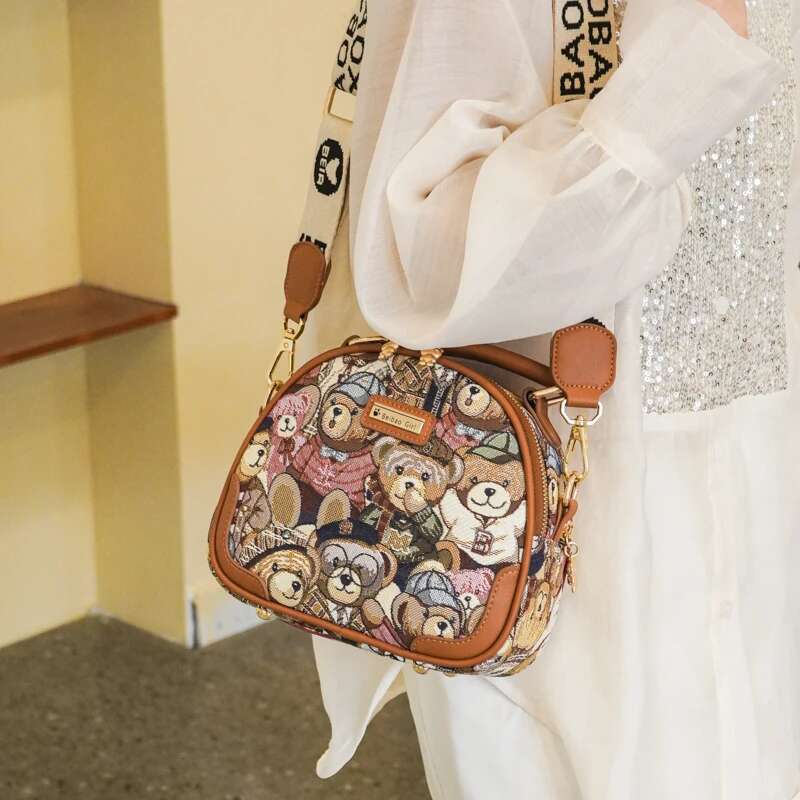 Beibaobao Brand Circular Women's 2023 Trend Crossbody For Girl Fashion Bear Jacquard Pattern Lady Shoulder Bag Handbag
