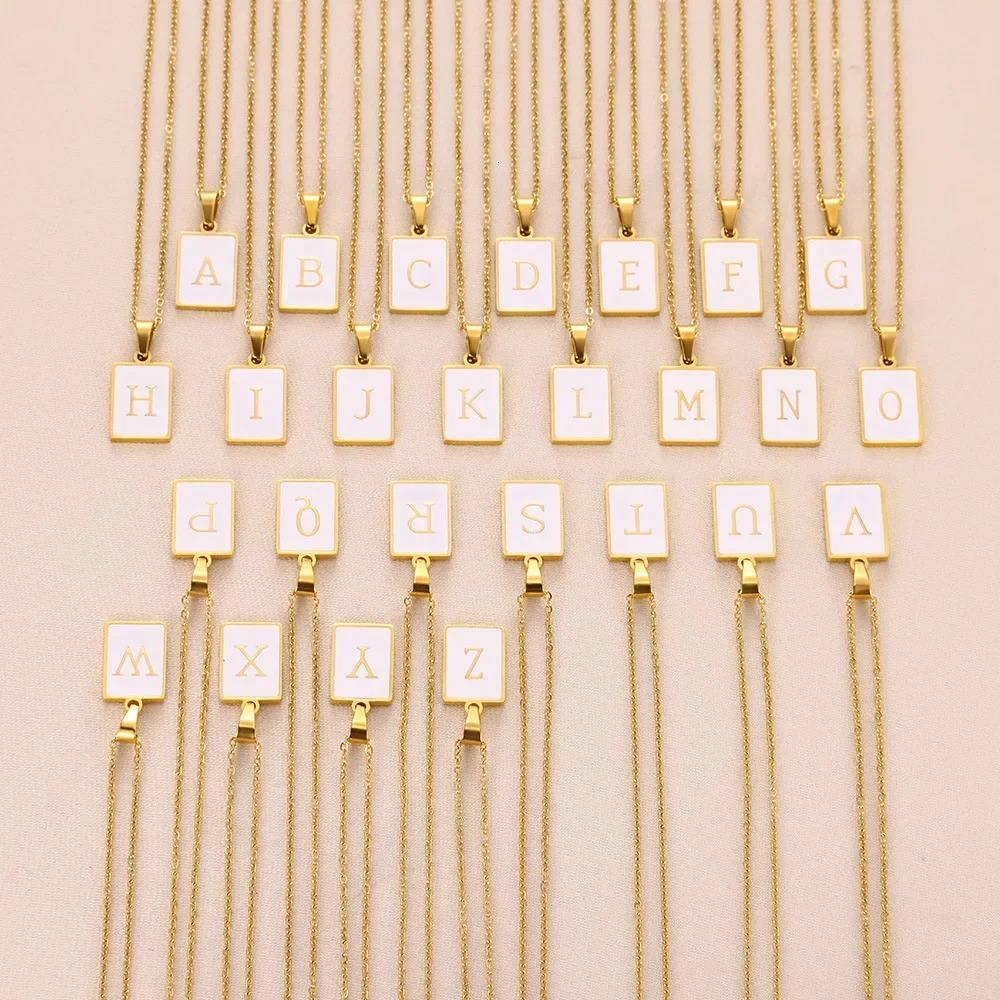 Unisex Metal Geometry Punk Gothic Party Jewelry Vintage Gifts Stainless Steel Square Shell 26letter Simple Pendant Necklace 1pc 250109