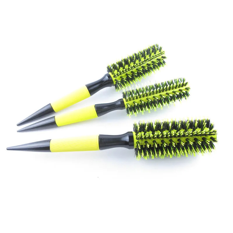 Professional 6pcs/set Yellow Boar Bristle Wooden Hair Comb Brush Nylon Round Hair Brush Salon Styling Tools Wholesale 250106