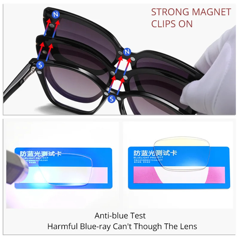 Ralferty 3 In 1 Decorative Magnetic Sunglasses Women Cat Eye Eyeglass Frame Prescription Clip On Glasses Woman Shades 250109