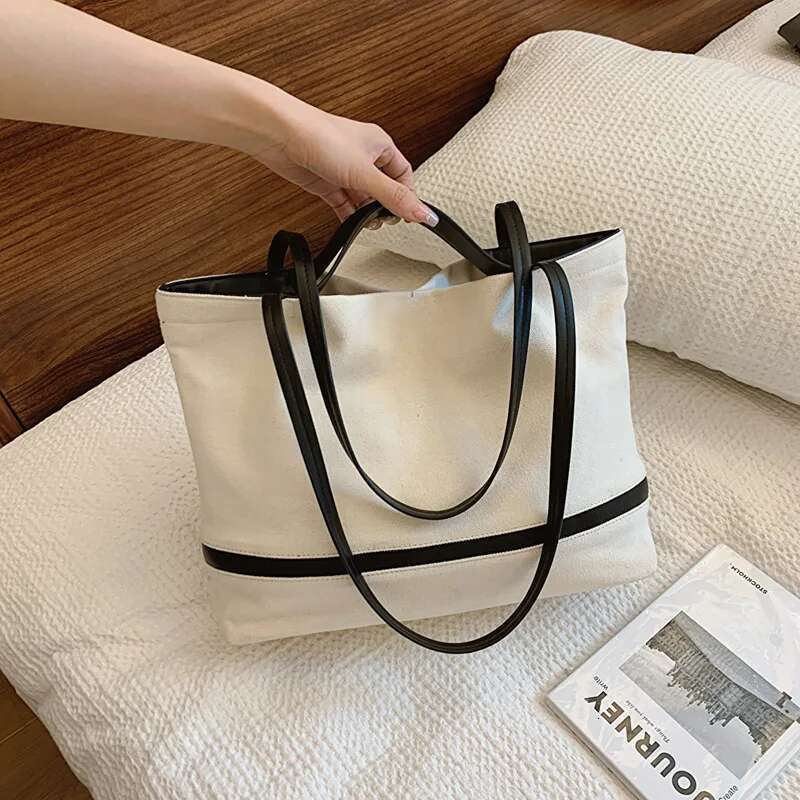 Large Capacity Shopping Versatile Tote For Girls Casual Contrasting Color Single Shoulder Hand-Held Commuting Bag Trendy