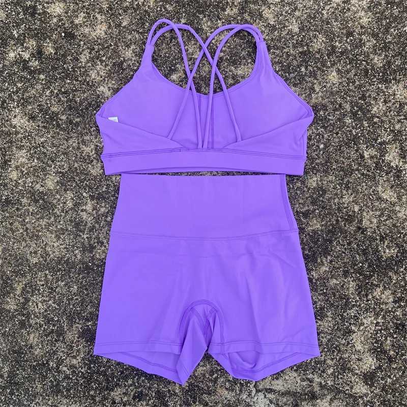2 Piece Yoga Shorts Set Gym Sports Set Women Workout Outfit Fitness Suit Cross Straps Bra High Waist Shorts Running TracksuitXJ250109