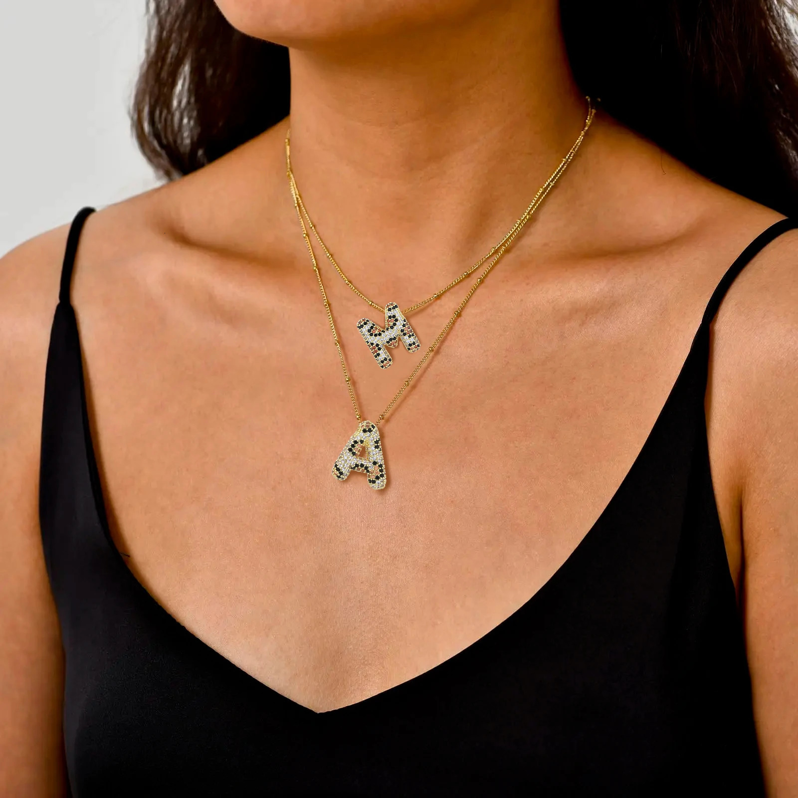 SUNSLL y Leopard Print 26 Letter Bubble Pendant Necklaces For Women Men Gold Color Zircon Chunky AZ Alphabet Chain Jewelry 250109