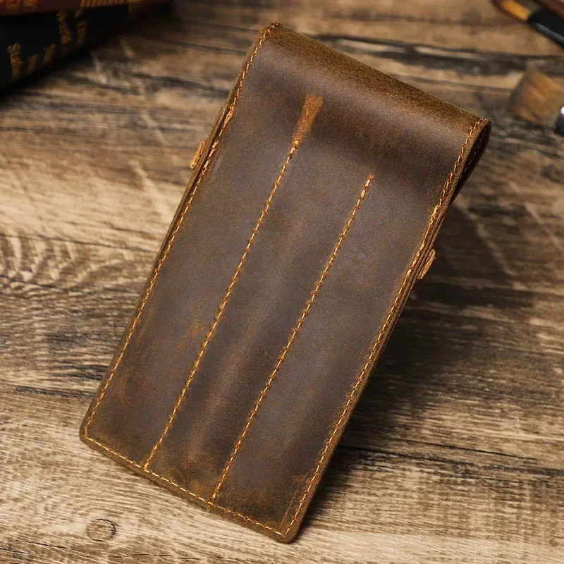 Handcrafted Fountain Pen Pencil Case Genuine Leather Pen Bag for 1-3 Pens Stationery Office School Supplies For JINHAO 250110