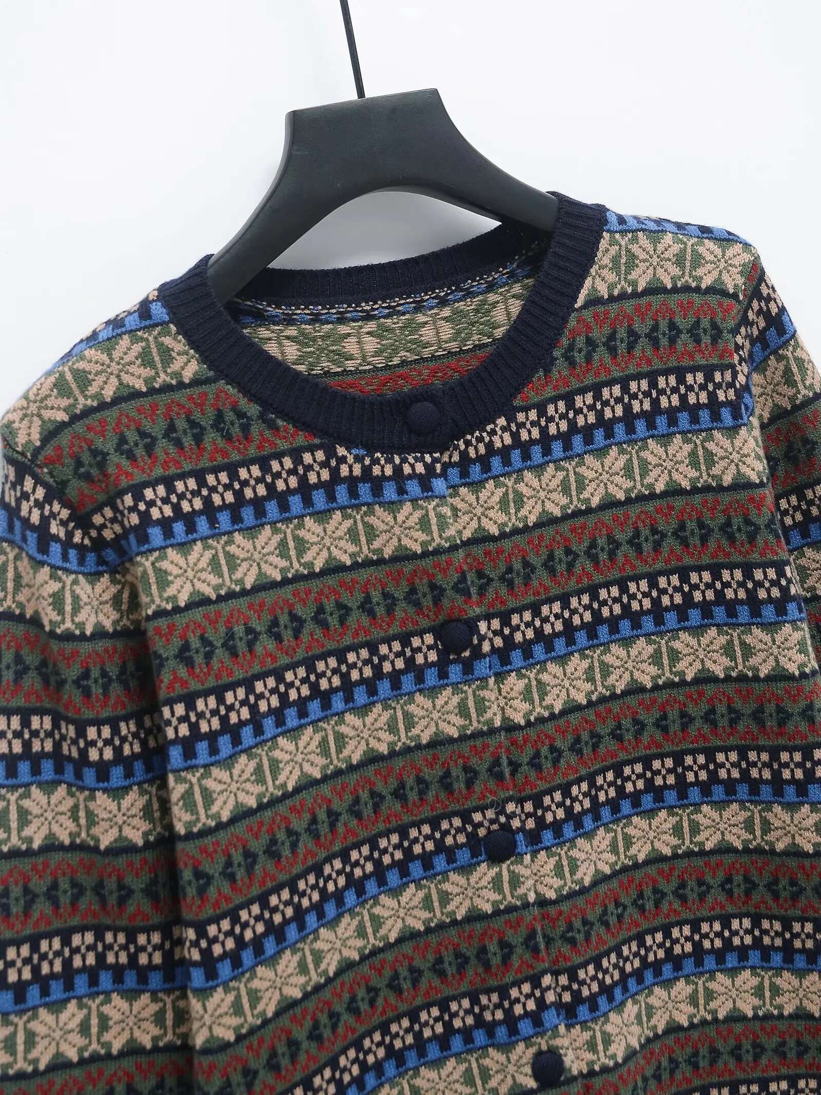 Trafza-Women Fair Isle O-Neck Buttons Knitted Cardigan New 2025 Fashion Spring Casual Festivities Holiday Slim Sweater