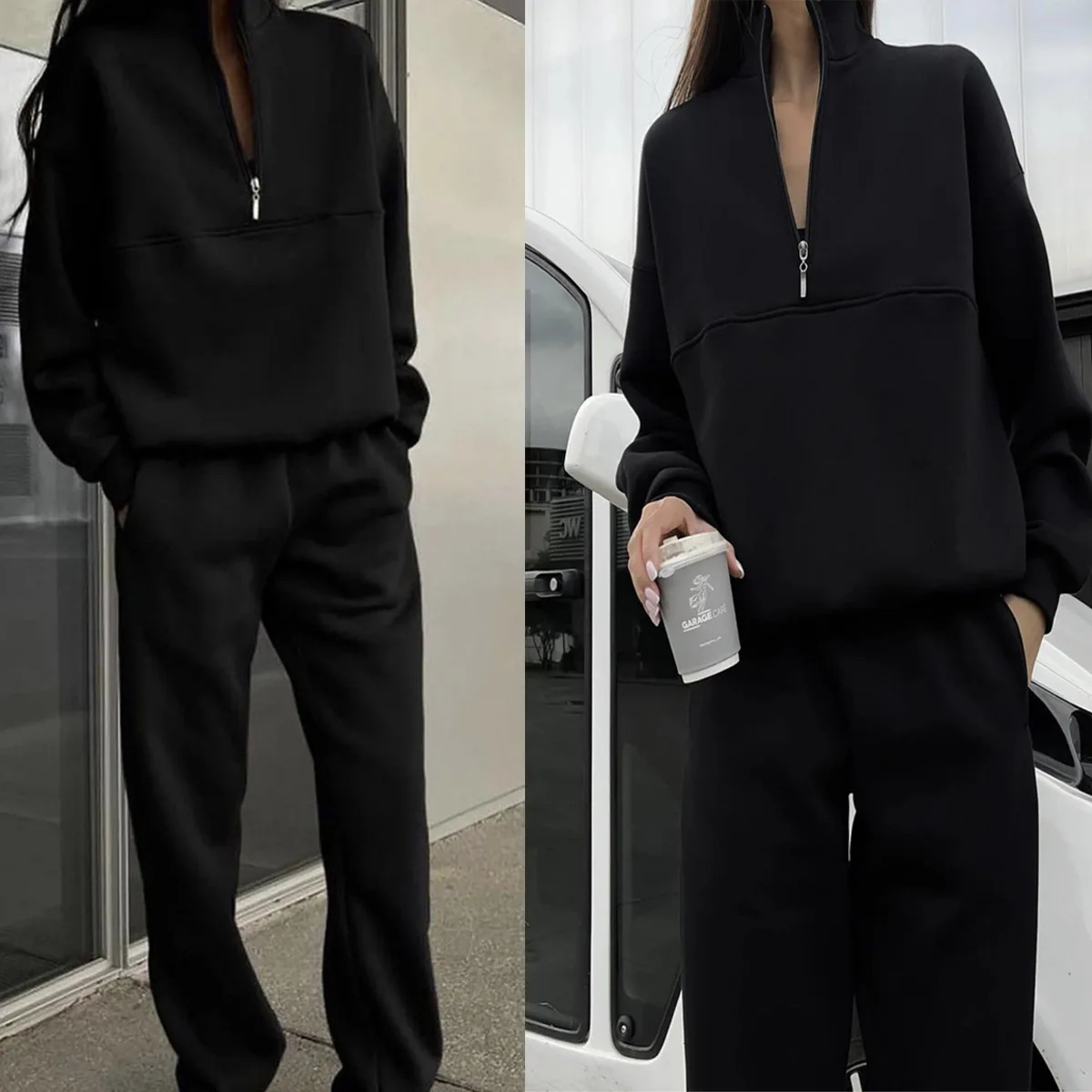 in Outwears Sweatshirt Winter Clothes Women Warm Suit Ladies Outfit Clothing Long Sleeve Zipup Top Casual Pants 2 Piece Set 250106