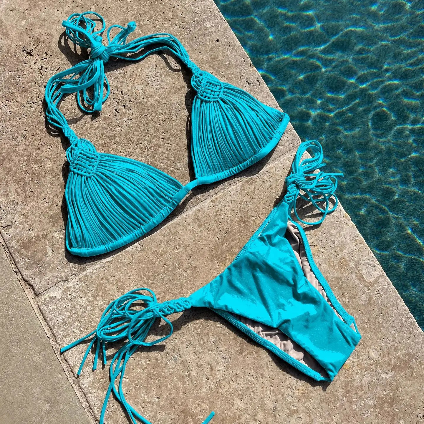 Sexy woven bikini swimsuit Brazilian bikini swimsuit set womens swimsuit high leg suspender two-piece swimsuit summer womens swimsuit 250109