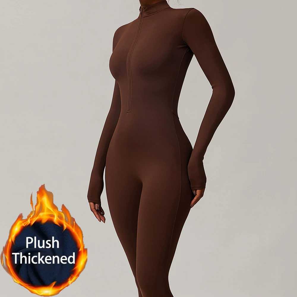 Winter Warm One-Piece Yoga Jumpsuits Sports Suit with Long Sleeves Fitness Sets Gym Wearing Bodysuit Womens Jumpsuit SportswearXJ250109