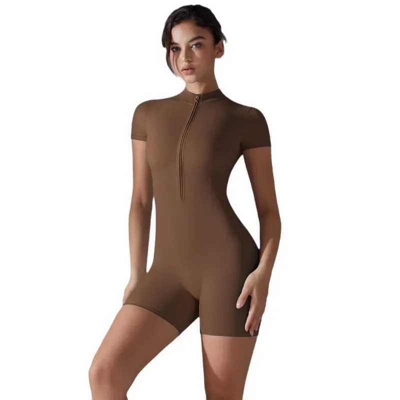 Summer Zipper Workout Jumpsuit Sports Overalls Women Gym Clothing Running Fitness Suits Gym Tracksuit Short Sportswear Yoga SetXJ250109