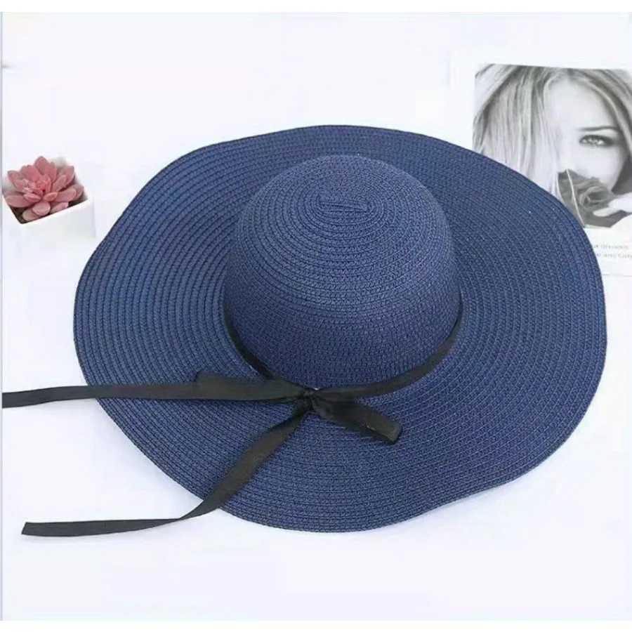 Summer Sunscreen Straw Big Brim Bow Ribbon Hat Solid Handmade Fishermans Hat Creative Dress up Travel Beach Clerk Bucket Hat X250109
