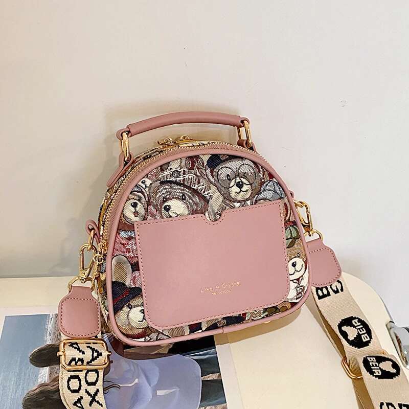 Beibaobao Brand Circular Women's 2023 Trend Crossbody For Girl Fashion Bear Jacquard Pattern Lady Shoulder Bag Handbag