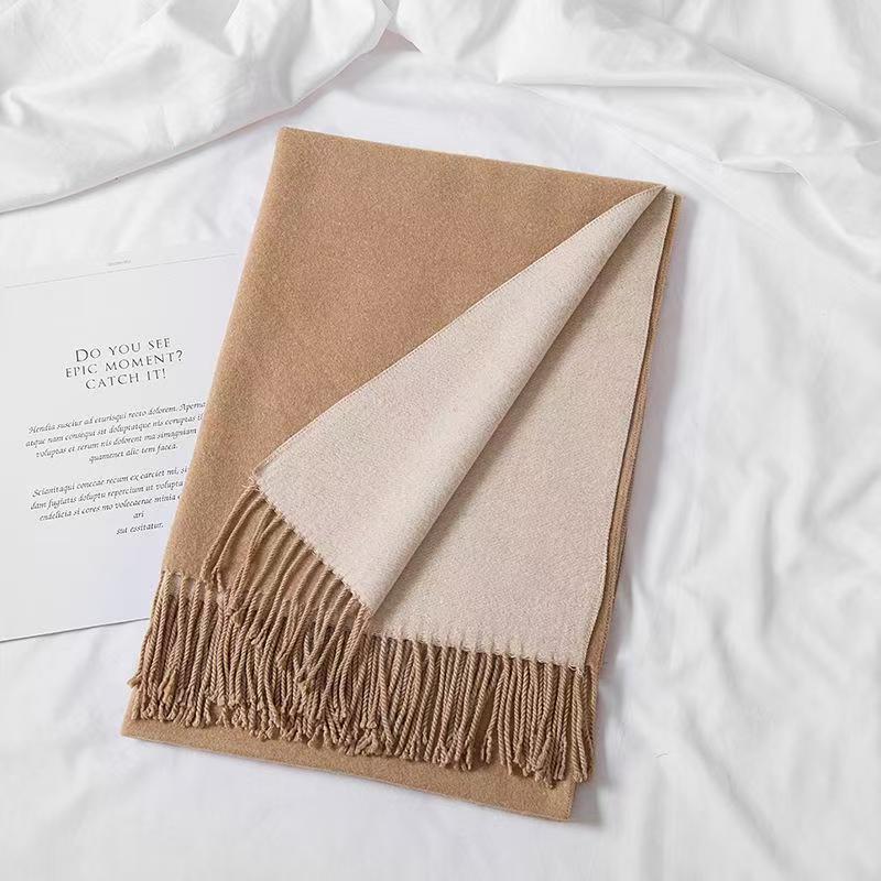 T073 autumn and winter new double-sided solid color cashmere scarf thickened tassel ladies two-color warm shawl versatile neck scarf