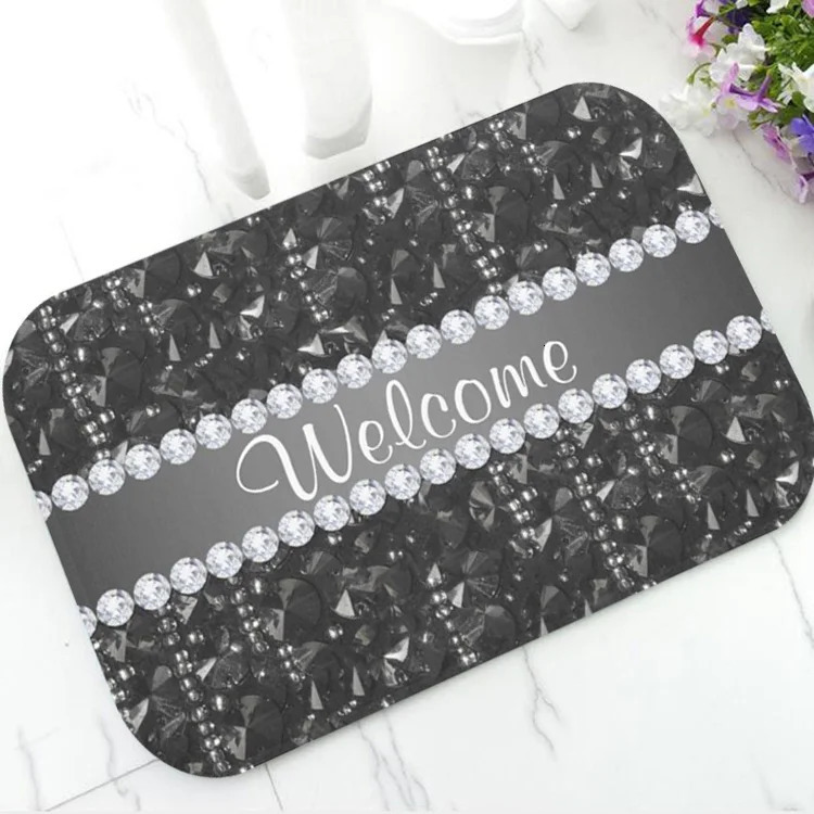 Trendy Faux Pink Sequins and Diamonds Doormat Chic Girly Welcome Floor Rug Bath Mat Kitchen Entry Door Mats Modern Rubber Carpet 250109