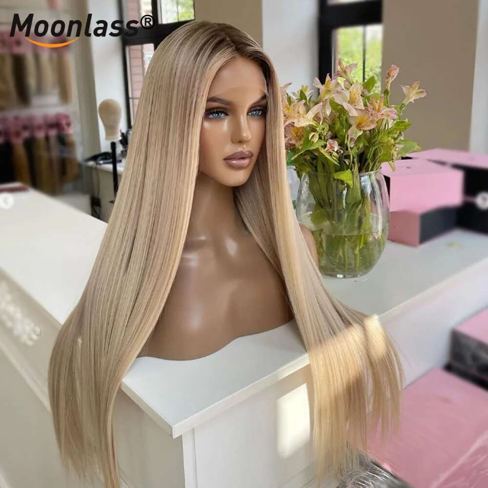 Ombre Ash Blonde Straight 100% Human Hair 200% Density 13x6 Transparent Lace Front Wigs Natural Haire Remy Wig For Women
