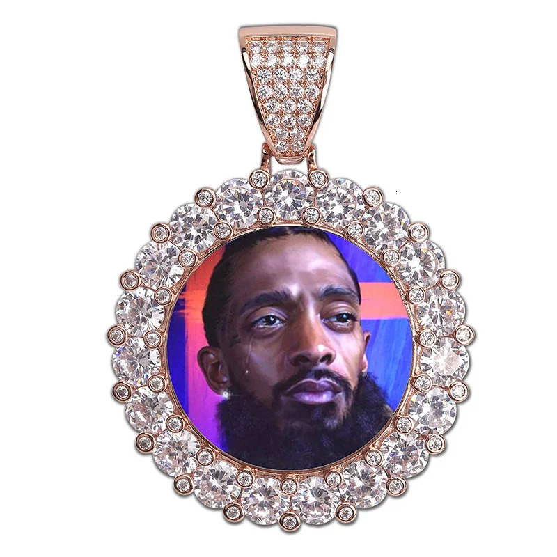 Custom Hiphop Jewelry Sparkly Souvenir Necklace Personalized Po Round Pendant Valentines Day 250109