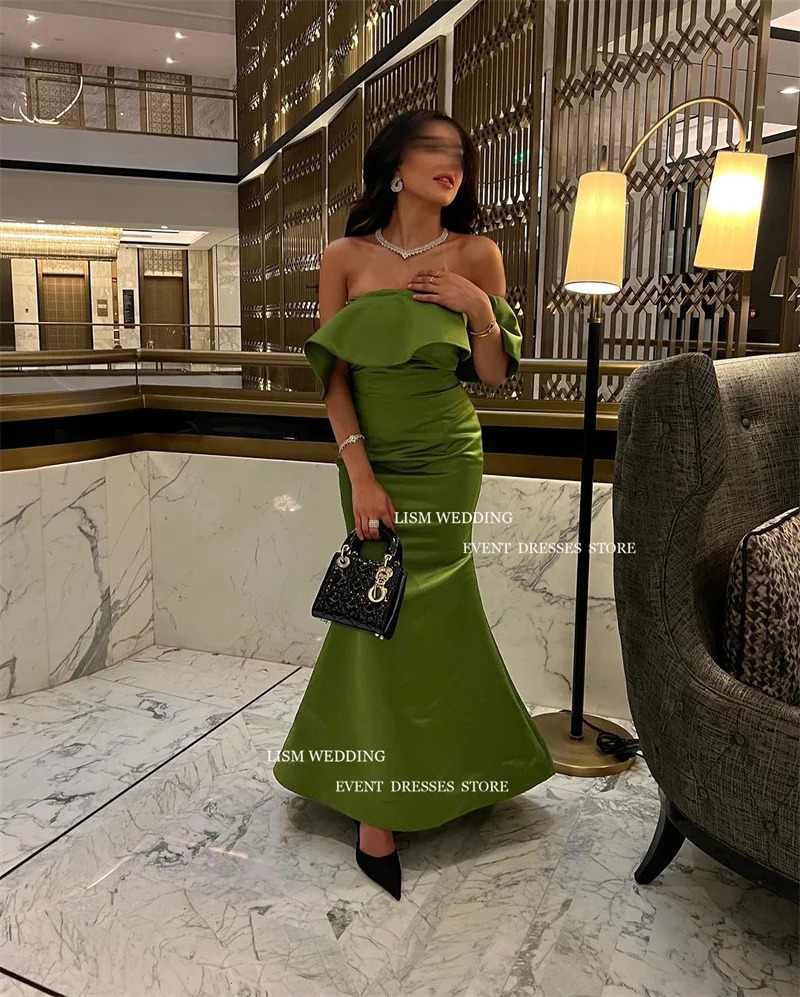 LISM Elegant Dark Green Mermaid Evening Party Dresses Off Shoulder Customized Ankle Length Formal Occasion Dress Event Prom Gown 250106