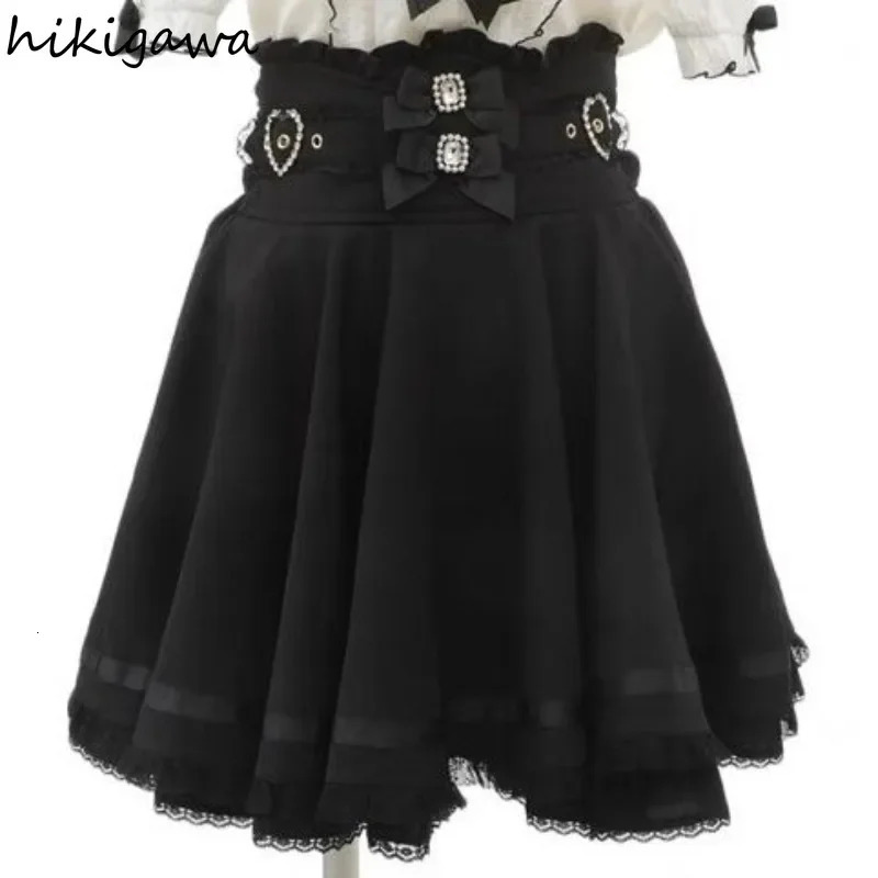 Faldas Mujer De Moda Japanese Women Skirts Patchwork Lace Bow Jupe Plaid Summer Saia High Waist Aline Fashion Y2k Skirt 250106
