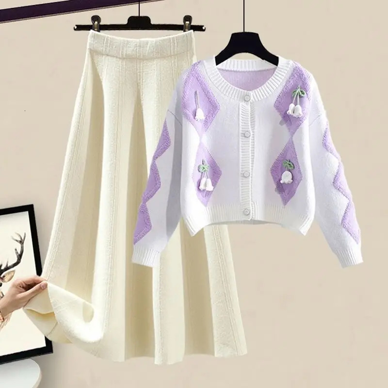 Oversized Womens Autumn Set Fashion Knitted Sweater Covering Flesh and Slim Skirt Two Piece 250106