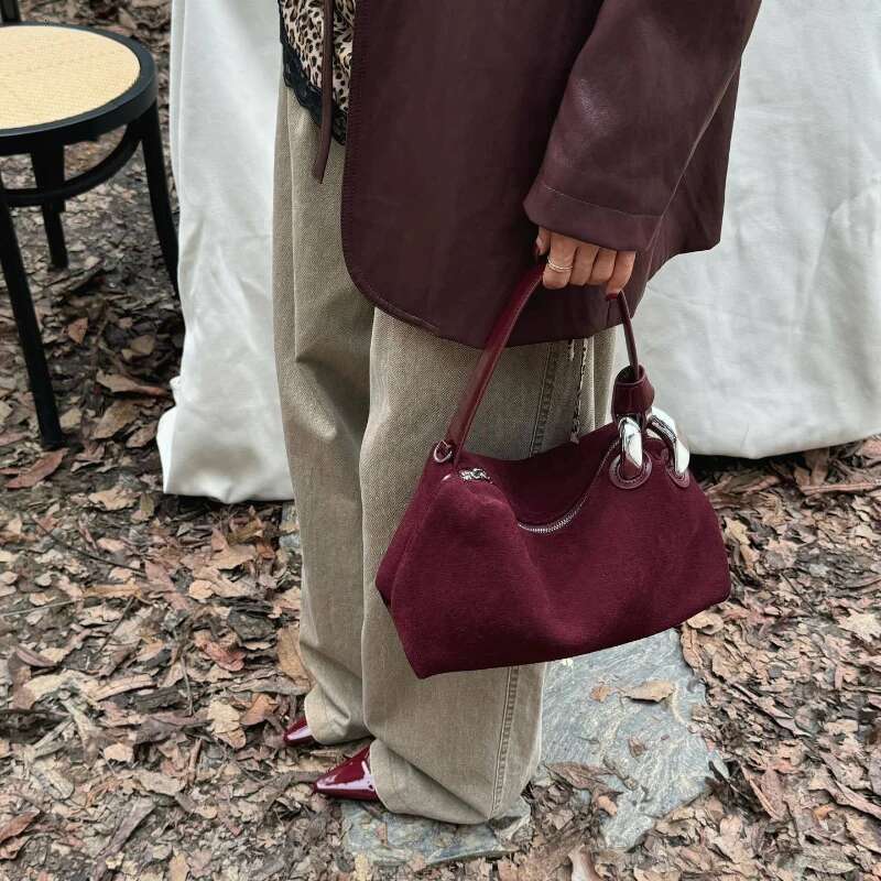 2025 Brand Designer Angora Red Shoulder Bags Women Genuine Leather Sier Metal Ring Crossbody Bag High Street Fashion Handbags
