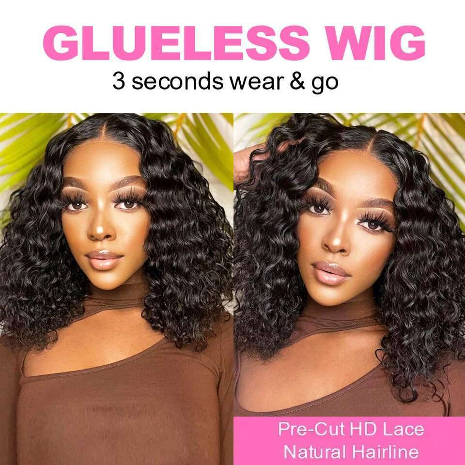 Wear And Glueless Hair Wig Brazilian Water Wave Short Bob 4X4 Lace Closure Pre Plucked Human Wigs Ready To Go