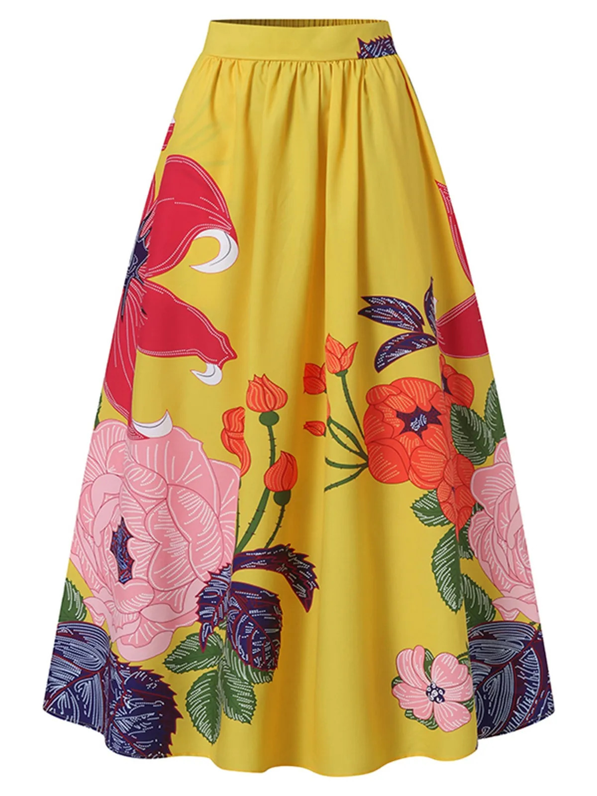 WomenS Fashion Floral Print Loose Half Skirt High Waist Beach Extra Long Dress Roupas Femininas Traf Women Ropa De Mujer 250106