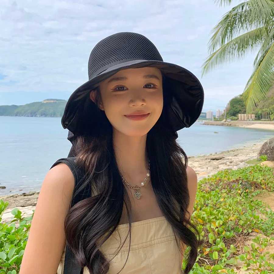 Summer Outdoor Mtifunctional Shawl Sun Hat Solid Color Silk Breathable Facial Sunshade Sun Hat Elegant Beach Vacation X250109