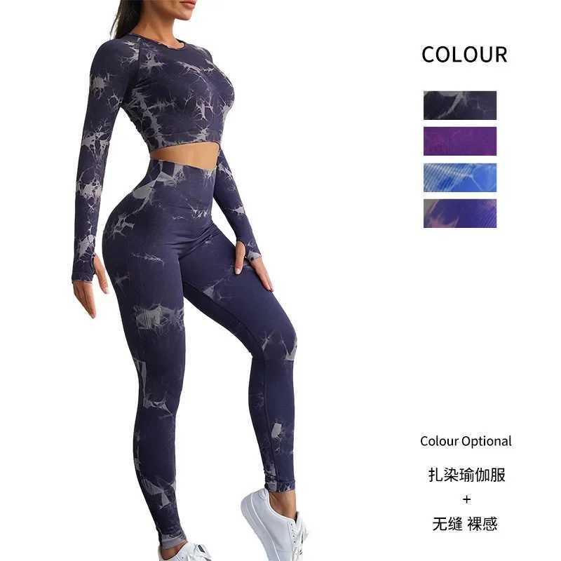 Tie Dye Yoga Long Sleeve Top Legging Sports Fitness Suits 2 Piece Sets Womens Outfits Gym Workout Clothes Set for Women Yoga SetXJ250109