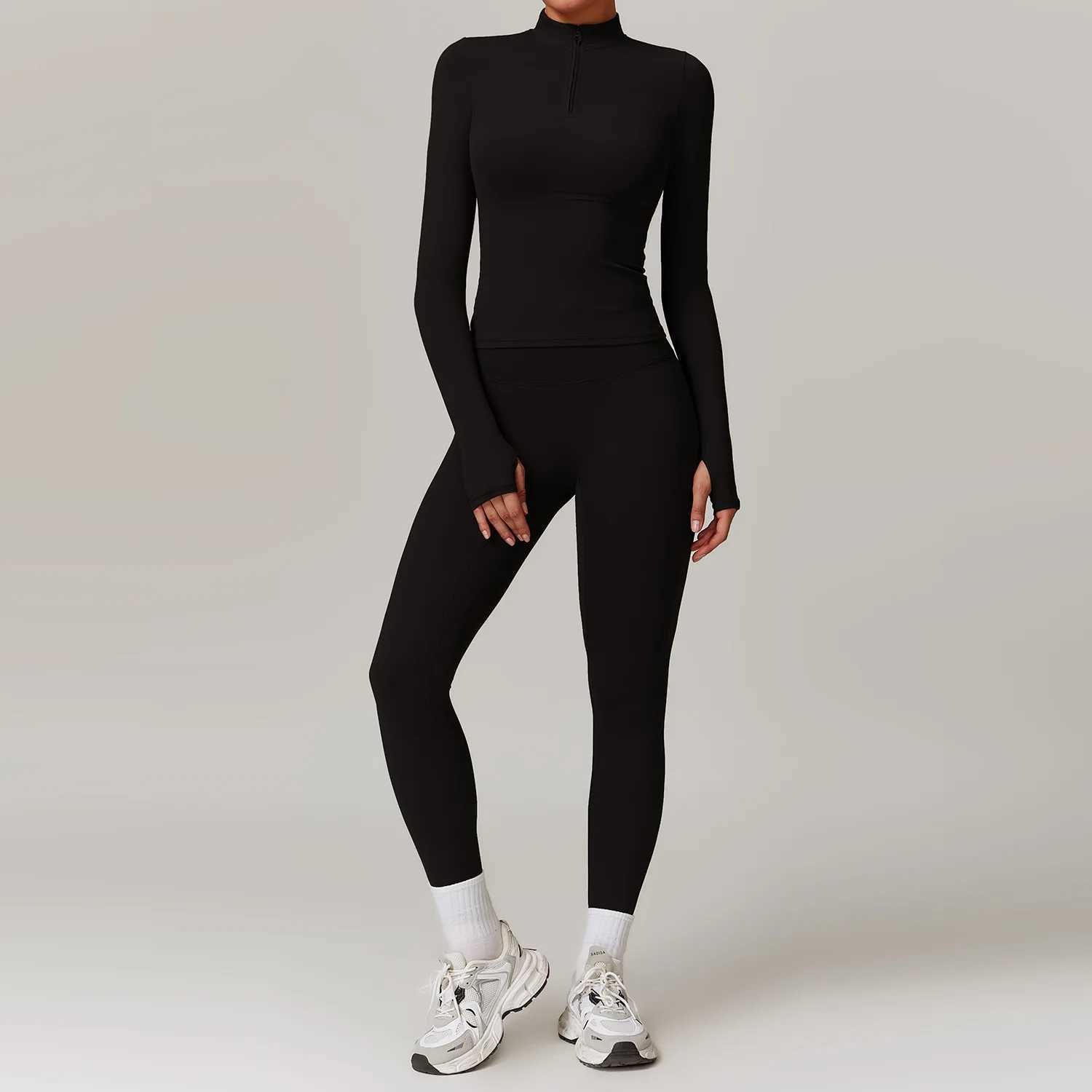 Gym Set Women Sportwear Zipper Long Sleeve Yoga Clothing Fitness Crop Top High Waist Leggings 2 Piece Workout Suit Sports SuitsXJ250109