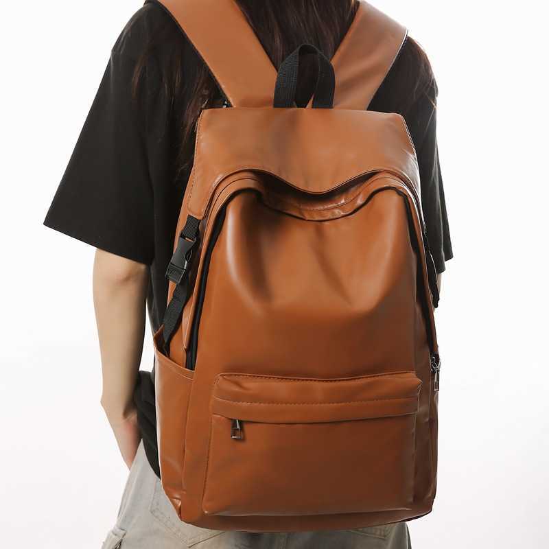 Men's high-end backpack with large capacity PU leather casual backpack for high school and college students 250110
