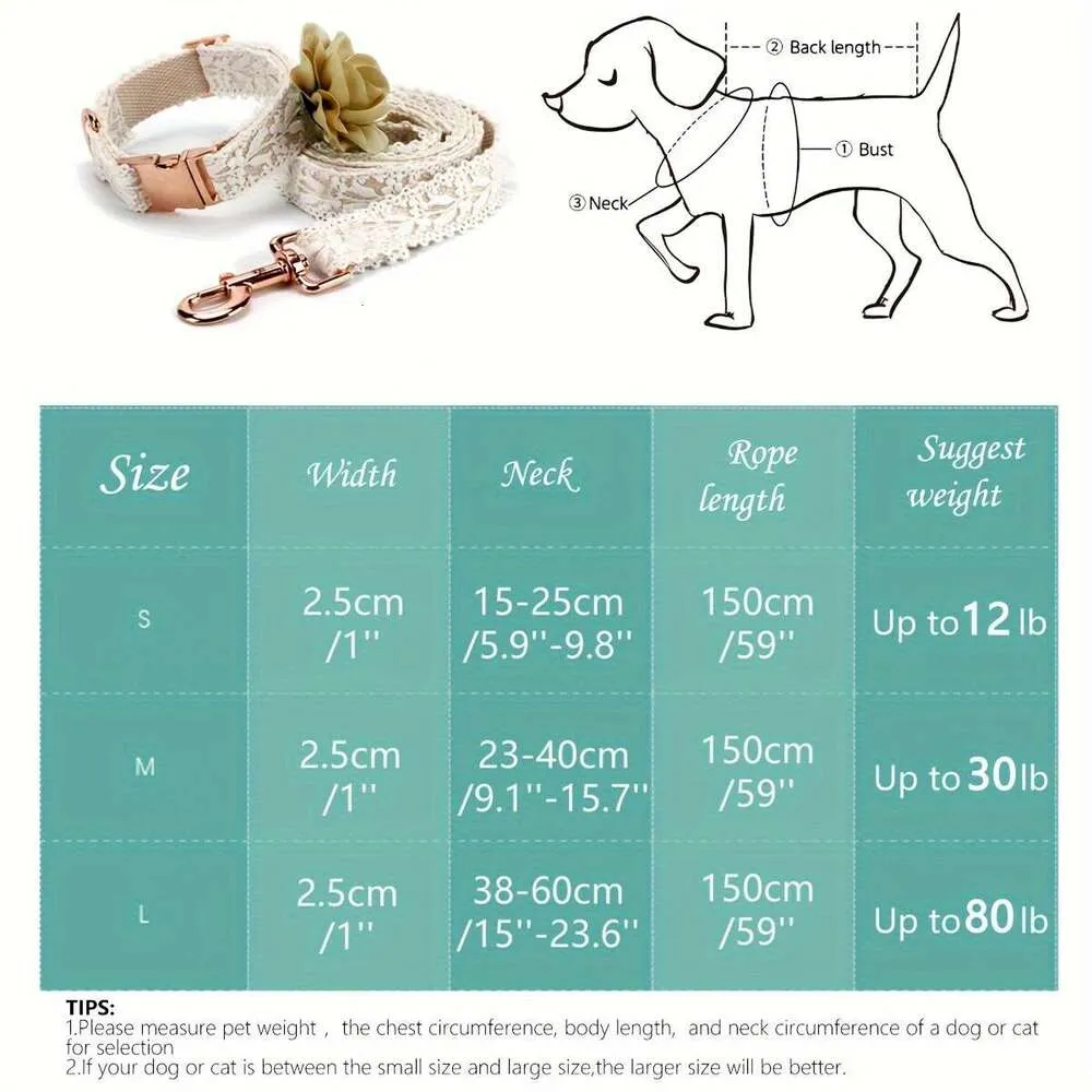Dog Collar Leash Set Cotton Lace Adjustable Comfortable Unique Collars And Leashes For Small Medium Large Dogs